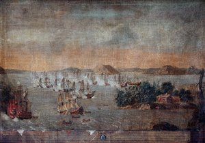 Schlacht von Hogland - Während des Großen Nordischen Krieges, die Seeschlacht am 22. Juli 1713 zwischen Schweden und Russland - Gemälde eines unbekannten Künstlers