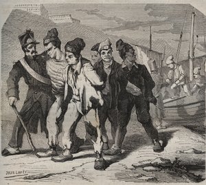 Belle-Ile-en-Mer im 19. Jahrhundert. Gravur in „Histoire des bagnes depuis leur création à nos jours“ (1877) von Pierre Zaccone (1817-1895).