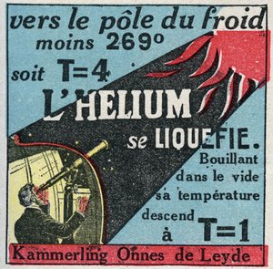 Zustandsänderungen: Dämpfe. Der niederländische Heike Kamerlingh Onnes (1853-1926) aus Leiden schaffte es 1908, Helium zu verflüssigen. Anonyme Illustration von 1925. Privatsammlung.