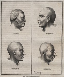 Kriminelle Phrenologie im Brest Bagne (Porträts, die die physiognomischen Merkmale verschiedener Krimineller darstellen). Gravur in „Histoire des bagnes depuis leur création à nos jours“ (1877) von Pierre Zaccone.