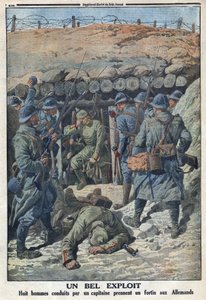 Erster Weltkrieg 1914-1918. Acht Soldaten der französischen Armee unter der Führung eines Hauptmanns erobern ein Fort von den Deutschen. In „Le Petit Journal“, am 03.09.1916. Private Sammlung