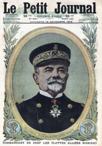 Erster Weltkrieg 1914-1918. Porträt von Admiral Dartige du Fournet, Oberbefehlshaber der alliierten Flotten des Orients. In „Le Petite Journal“, am 19.11.1916. Private Sammlung