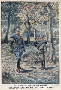 Erster Weltkrieg 1914-1918 (Krieg 14-18). Der junge russische Soldat Ignatof in einem Regiment der französischen Armee. In „Le Petit Journal“, am 21.05.1916. Private Sammlung