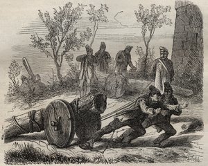 Forcats bucherons im Toulon-Bagne im 19. Jahrhundert. Gravur in „Histoire des bagnes depuis leur création à nos jours“ (1877) von Pierre Zaccone (1817-1895). Private Sammlung.