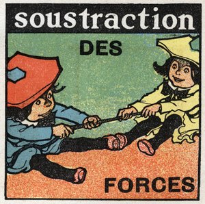 Kräfte: Subtraktion der Kräfte. Zwei Kinder ziehen an einem Seil.