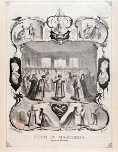 Frontispiz der Noten von „Tutti in maschera“, Oper von Carlo Pedrotti von Anonymous Anonymous