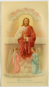 Heiliges Bild: Erste Kommunion, Jesus hält die Hostie