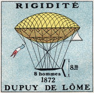 Die Ballons: Ballon von Henri Dupuy de Lôme (1816-1885) im Jahr 1872. Anonyme Illustration von 1925. Private Sammlung.