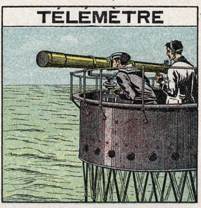 Lichtreflexion: das Telemeter, verwendet zur Navigation. Anonyme Illustration von 1925. Private Sammlung.