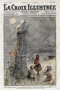 Kleine Bretonen bitten den göttlichen Stern des Meeres, ihren Vater zurückzubringen, der gerade zur gefährlichen Reise nach Neufundland aufgebrochen ist - Titelblatt von „La-Croix-Illustrée“ von 1905 von Anonymous Anonymous