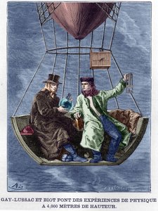 Louis-Joseph Gay-Lussac und Biot führen Physikexperimente in 4.000 Metern Höhe durch - in „Album de la Science; berühmte Wissenschaftler; Große Entdeckungen“ 1896 von Anonymous Anonymous
