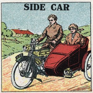 Mechanischer Antrieb: Motorrad mit Beiwagen. Anonyme Illustration von 1925. Private Sammlung.