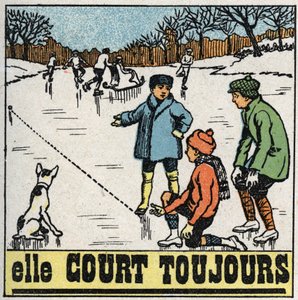 Bewegungen: Kinder spielen im Winter auf dem gefrorenen Teich.