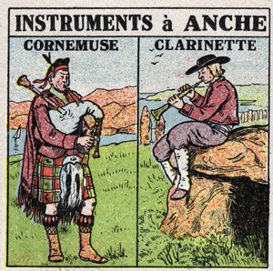 Musikinstrumente: Blasinstrumente. Pfeifen- und Klarinettenspieler. von Anonymous Anonymous