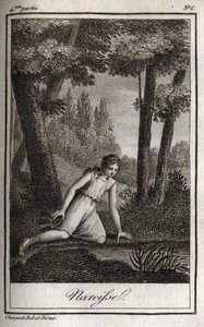 Narziss betrachtet sein Spiegelbild (Narciso) Gravur von 1819 in „Lettres à Emilie sur la mythologie“ von Charles Albert Demoustier (1760-1801). Private Sammlung. von Anonymous Anonymous