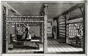 Papierfabrik: die Trocknungsphase. Gravur des 18. Jahrhunderts, Privatsammlung von Anonymous Anonymous
