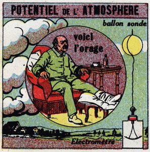 Physiologische Auswirkungen der Elektrizität: Potenzial der Atmosphäre. Ein Gichtkranker, der spürt, dass ein Sturm aufzieht, illustriert die Wirkung des elektrischen Feldes auf den menschlichen Körper. Wir messen die Elektrizität der Atmosphäre mit einem 