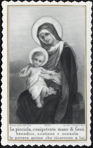 Andachtsbild: Jesus als Kind in den Armen seiner Mutter Maria (Stich)