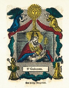 Andachtsbild: Heiliger Gregor I. der Große. Gravur des 19. Jahrhunderts