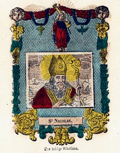 Andachtsbild: Heiliger Nikolaus. Gravur des 19. Jahrhunderts. Private Sammlung