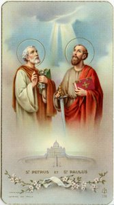 Andachtsbild: Die Apostel Petrus und Paulus (Chromolithografie)