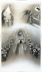 Andachtsbild: Kommunion und das Bekenntnis des Glaubens, Stufen der christlichen religiösen Erziehung. Private Sammlung Karte