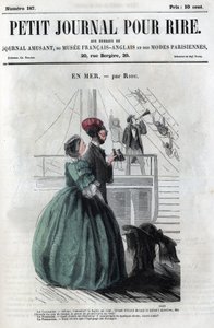 Politische und soziale Karikatur während des Zweiten Kaiserreichs. „Auf See“: Ein Paar, das die Seemannssprache nicht kennt, denkt albern, dass die Besatzung seltsam ist. Gravur in „Petit Journal pour Rire“