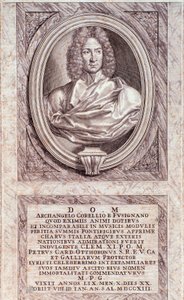 Porträt von Arcangelo Corelli, italienischer Komponist und Geiger. Gravur. 18. Jahrhundert. Mailänder Privatsammlung.