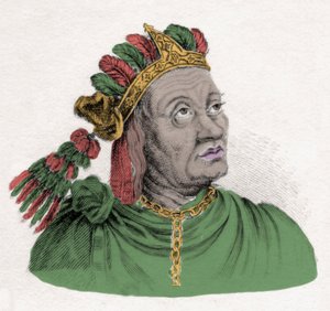 Porträt von Atahualpa (1502-1533), letzter Kaiser des Inka-Reiches. Gravur des 19. Jahrhunderts. Mailänder
