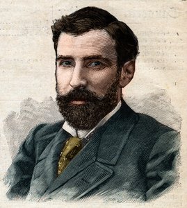 Porträt von Pietro Paolo Savorgnan di Brazza oder Pierre Paul François Camille Savorgnan de Brazza auf Französisch (1852-1905) Generalgouverneur des französischen Kongo. Gravur in „Le Petit Parisien“ von Anonymous Anonymous