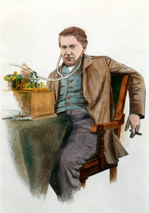 Porträt von Thomas Edison (1847-1931), amerikanischer Physiker. Gravur um 1900. Private Sammlung