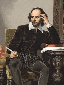 Porträt von William Shakespeare (1564-1616). Aus „hombres y Mujeres celebres“. Barcelona 1877 (Gravur).