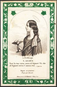 Darstellung der Heiligen Agatha. Andachtsbild. Postkarte. Anfang des 20. Jahrhunderts. Private Sammlung