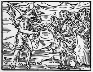 Satan entkleidet die Zauberer - „Compendium Maleficarum“, behandelt Hexen, ihre Bosheit und ihre Zauberei von Francesco Maria Guazzo oder Guaccio oder Guaccius (15?? -16??) 1608 Private Sammlung von Anonymous Anonymous