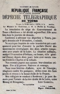 Telegraphische Nachrichten von Tours vom 9.12.1870 von Léon Gambetta