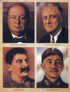 Die alliierten Führer des Zweiten Weltkriegs - Winston Churchill, Franklin Delano Roosevelt, Joseph Stalin und Chiang Kai Shek - 1943