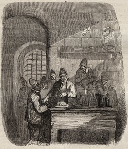 Die Kantine des Brest-Bagne im 19. Jahrhundert. Gravur in „Histoire des bagnes depuis leur création à nos jours“ (1877) von Pierre Zaccone (1817-1895). Private Sammlung. von Anonymous Anonymous