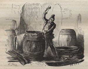 Der Küfer des Bagne von Toulon im 19. Jahrhundert. Gravur in „Histoire des bagnes depuis leur création à nos jours“ (1877) von Pierre Zaccone (1817-1895). Private Sammlung von Anonymous Anonymous