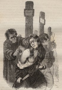 Das Zeichen im Bagne de Rochefort im 19. Jahrhundert. Gravur in „Histoire des bagnes depuis leur création à nos jours“ (1877) von Pierre Zaccone (1817-1895). Private Sammlung von Anonymous Anonymous
