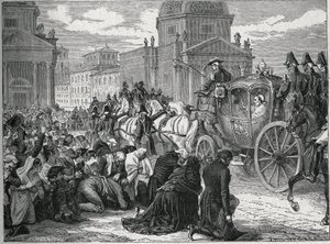 Der triumphale Einzug von Papst Pius VII. in Rom am 24. Mai 1814. Gravur des 19. Jahrhunderts. Private Sammlung von Anonymous Anonymous