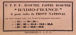 Flugblatt der FFI-FTPF, das zum Hören von Radio France aufruft, „der Radiosender der Front National“ von Anonymous Anonymous
