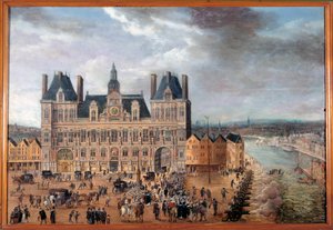 Ansicht des Place de Grève und des Rathauses in Paris während eines öffentlichen Festes um 1640