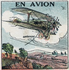 Drahtlose Telefonie: per Flugzeug. Anonyme Illustration von 1925. Private Sammlung.