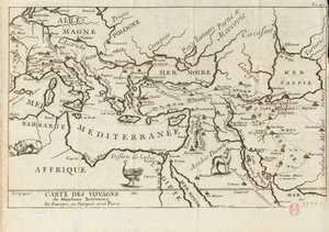 Karte von Taverniers Reisen in Europa, Persien, Türkei, 17. Jahrhundert