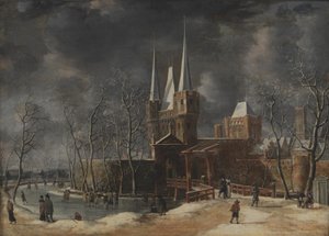 Das Luttekepoort in Harderwijk im Winter von Anthonie Beerstraaten