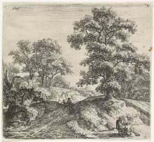 Grote eik naast een pad von Anthonie Waterloo