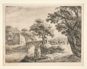 Herde in der Nähe einer Steinbrücke