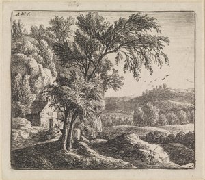 Landschaft mit Haus bei Felswand von Anthonie Waterloo