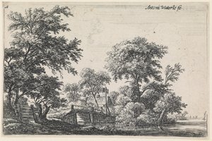 Landschaft mit einem Holzzaun unten links (Nr.1 aus einer Serie von 12 Drucken) von Anthonie Waterloo