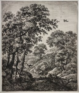 Sechs große aufrechte Landschaften mit Szenen aus dem Alten Testament: Elia wird von den Raben gefüttert von Anthonie Waterloo